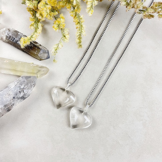 Silver Clear Quartz Puffy Heart Necklace (EPJ-NA26-CQ)