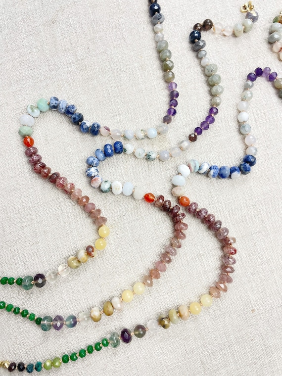 Atlas Fade// Colorful Ombre Gemstone Beaded Handknotted Necklace (EPJ-NSB64)