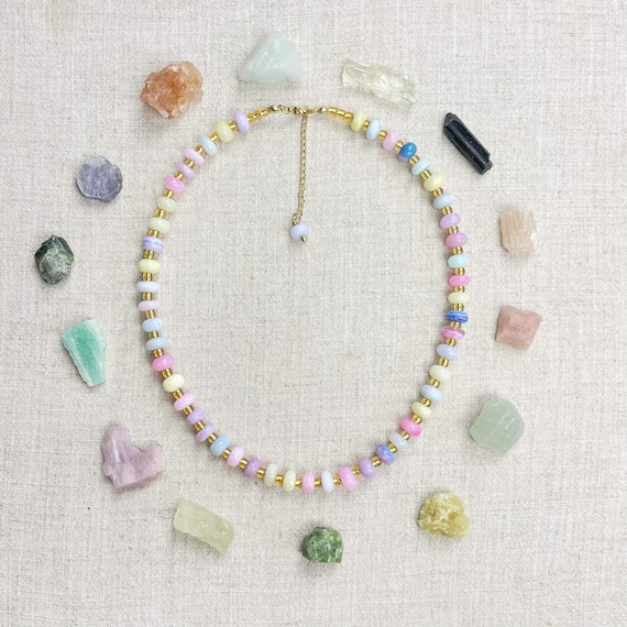 Mixed Lolli/// Pastel Mix Dyed Opal Beaded Necklace (EPJ-NSBA33)