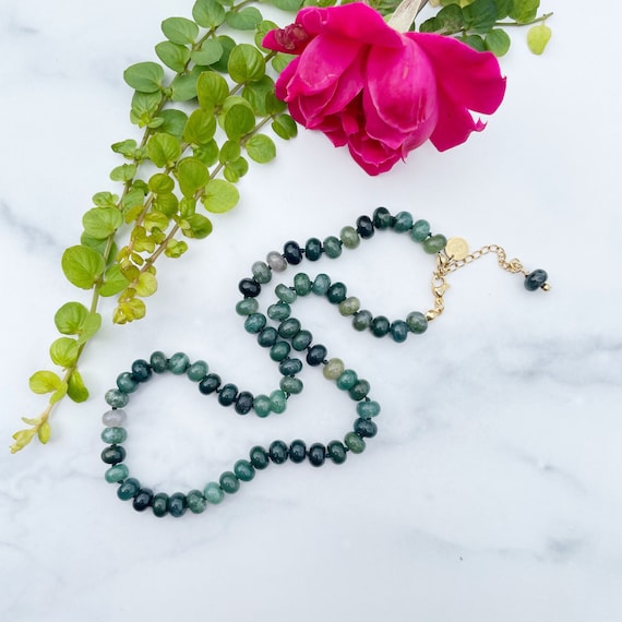 Moss Agate 8mm Hand Knotted Beaded Necklace (EPJ-NSBA14-MA)