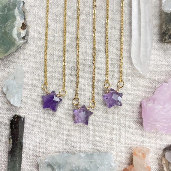 Amethyst Faceted Star Delicate Necklace (EPJ-NAAE50-AM)