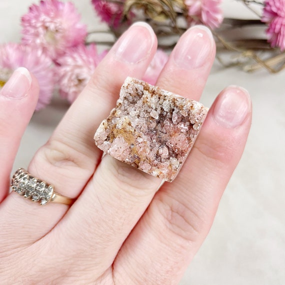 Pink Amethyst Cluster Druzy Carved Ring- Size 6 (EPJ-RCGA12-37)