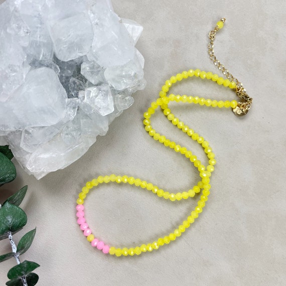 Mia// Lemonade Crystal Beaded Delicate Necklace (EPJ-NSBA11-LM)