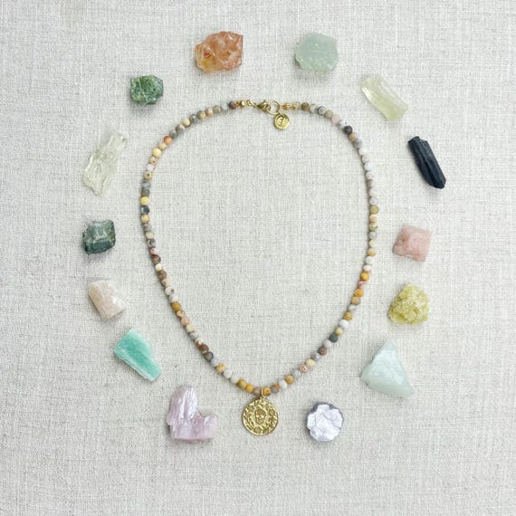 Crazy Lace Agate Skull Charm Beaded Necklace (EPJ-NSBA39)