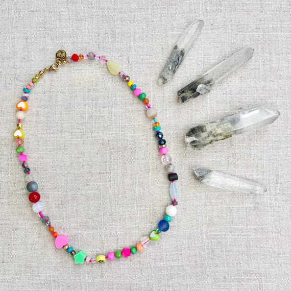 Confetti/// Colorful Crystal Gemstone Hand Knotted Beaded Necklace (DEJ-BBCA10-22)