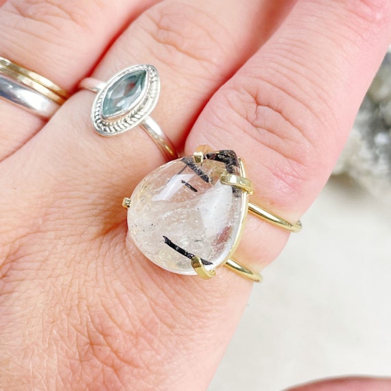 Gold Tourmalated Quartz Wire Statement Ring (EPJ-ROAA12-3)