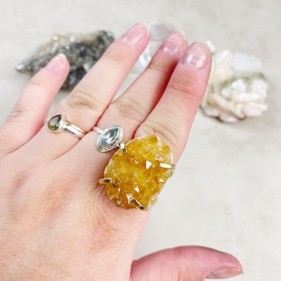 Gold Golden Amethyst Citrine Druzy Arc Statement Ring (EPJ-ROCA12-2)