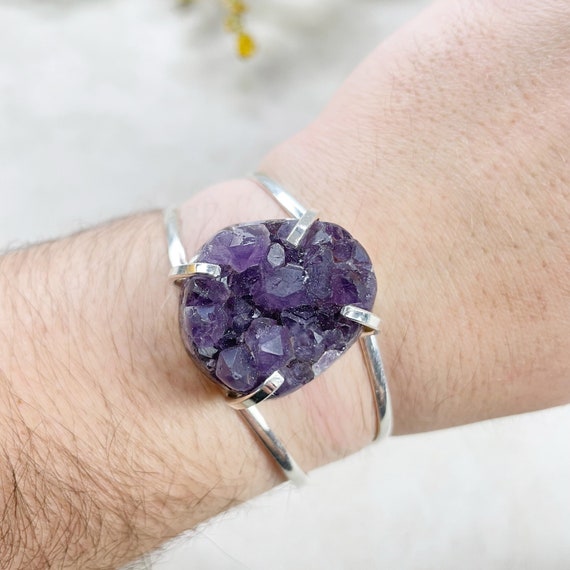 Silver Amethyst Druzy Arc Cuff Bracelet (EPJ-BCCA17-7)