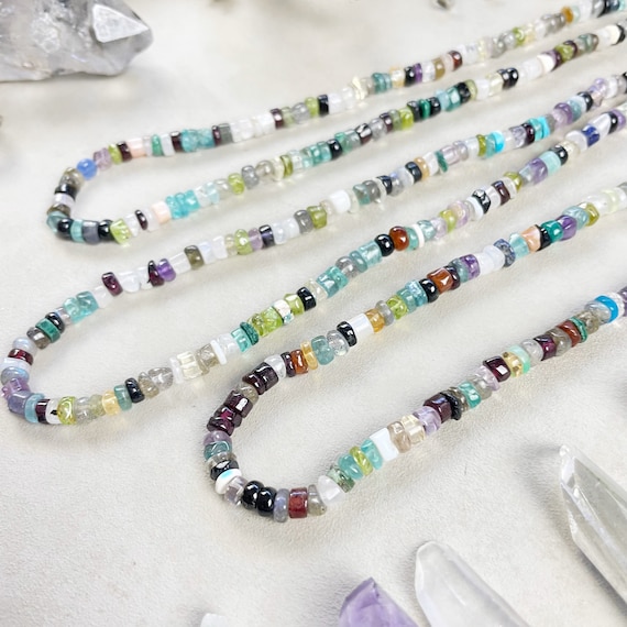 Autumn Gemma// Multi Gemstone Heishi Beaded Necklace (EPJ-NSBB13-AUM)