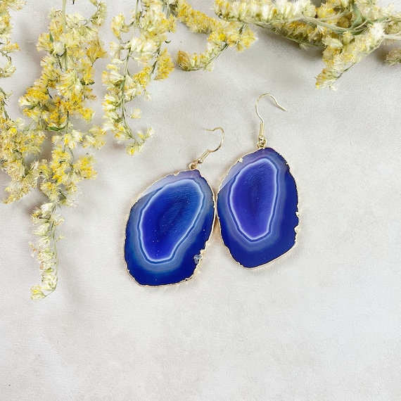 Gold Purple Agate Slice Dangle Earrings (EPJ-EL20AAA10-19)