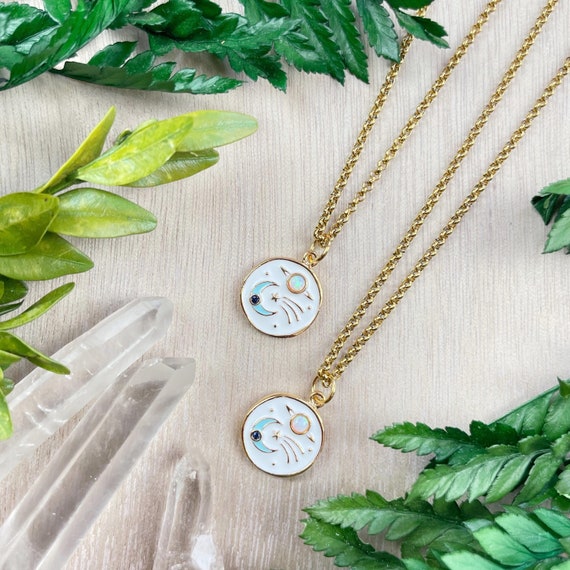 Celestial Enamel Coin Charm Necklace (EPJ-N1AA20)