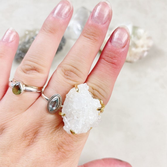 Gold Clear Quartz cluster Arc Statement Ring (EPJ-ROCA15-16)