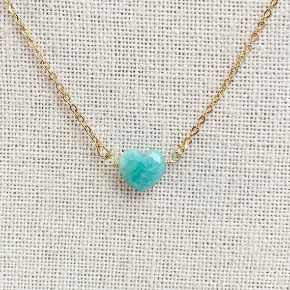 Amazonite Faceted Heart Delicate Necklace (EPJ-NAAE37-AZ)