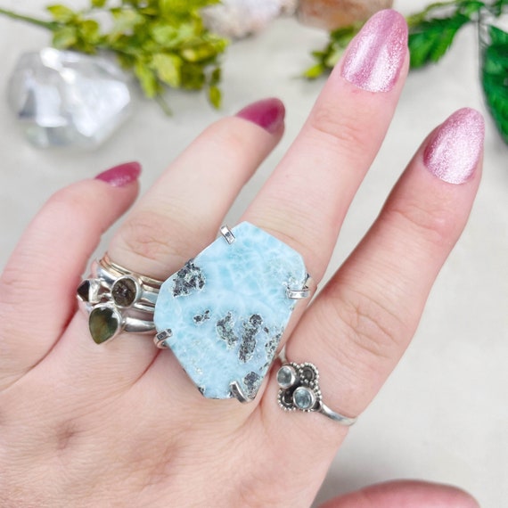 Silver Freeform Larimar Statement Cuff Ring (EPJ-RCB28-4)