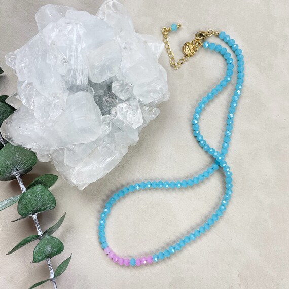 Mia// Cotton Candy Crystal Beaded Delicate Necklace (EPJ-NSBA11-CC)