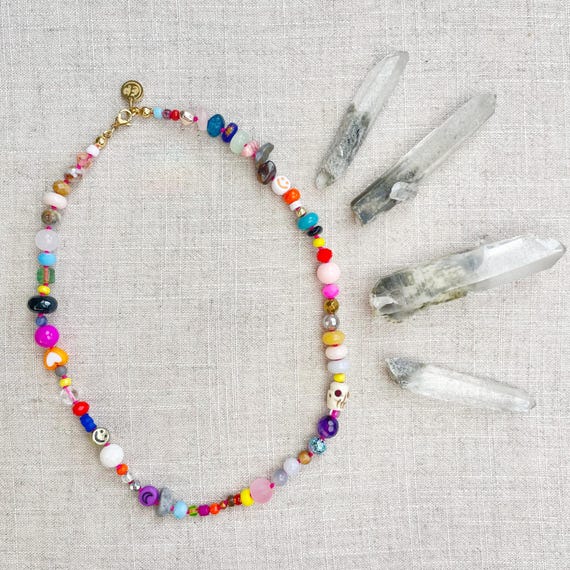 Confetti/// Colorful Crystal Gemstone Hand Knotted Beaded Necklace (DEJ-BBCA10-21)