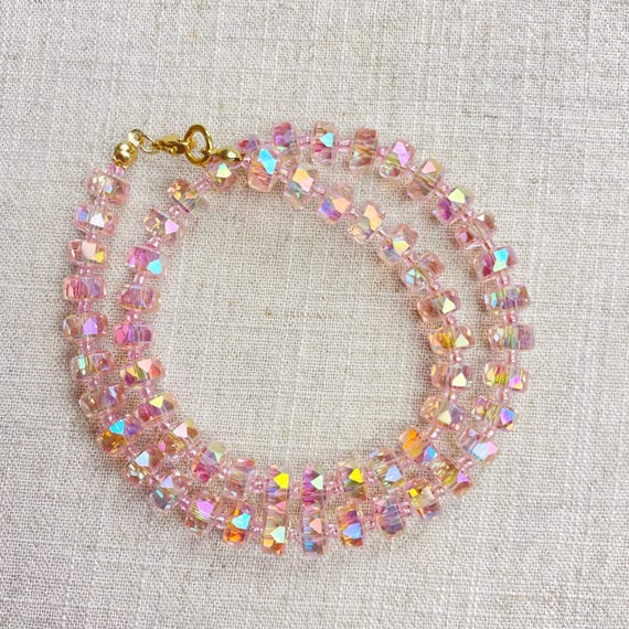 Pink Faceted Czech Bead Glass Beaded Necklace (EPJ-NSC10-PK)