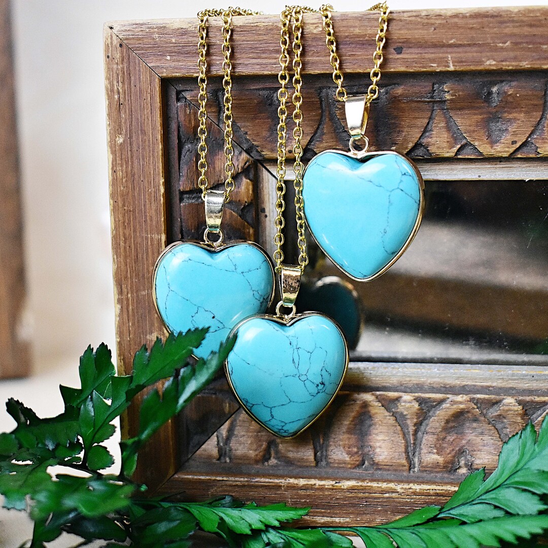Large Blue Howlite Heart Necklace, Gold Gemstone Necklace, Layering ...