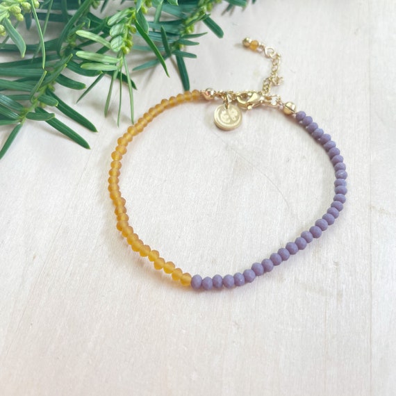 Bri// Lavender Gold  Matte Crystal Beaded Delicate Bracelet (EPJ-BSBA17-LG)