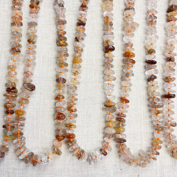 Gold Rutilated Quartz Chip Bead Beaded Necklace (EPJ-NSC17-GRQ)