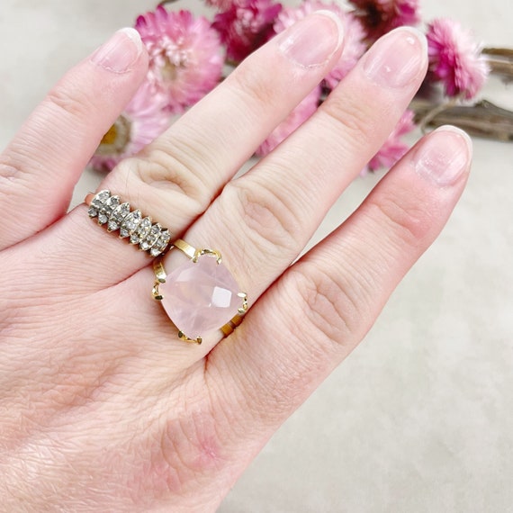 Gold Faceted Rose Quartz Square Gemstone Adjustable Ring (EPJ-RTD19-2)