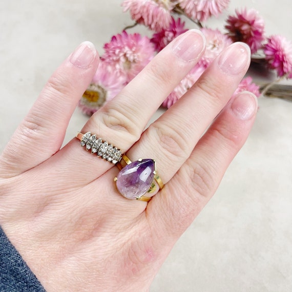 Gold Amethyst Teardrop Gemstone Adjustable Ring (EPJ-RTD21-4)