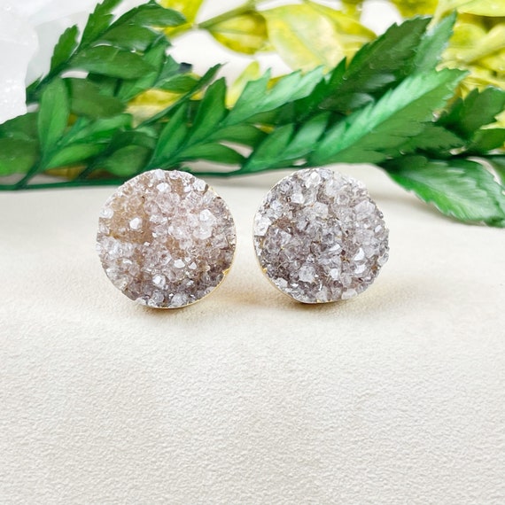 Round 15mm Druzy Stud Earrings (EPJ-E19HAA10)