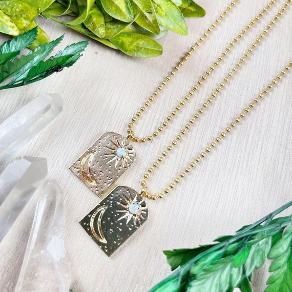 Opal Day and Night Charm Coin Necklace (EPJ-N1AA43)