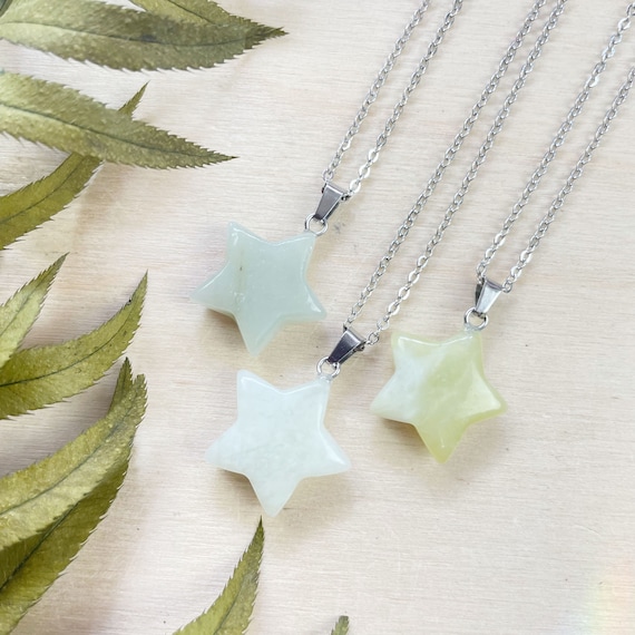 Jade 20mm Star Necklace, Silver Gemstone Necklace, Layering Statement Necklace (EPJ-N24A27)