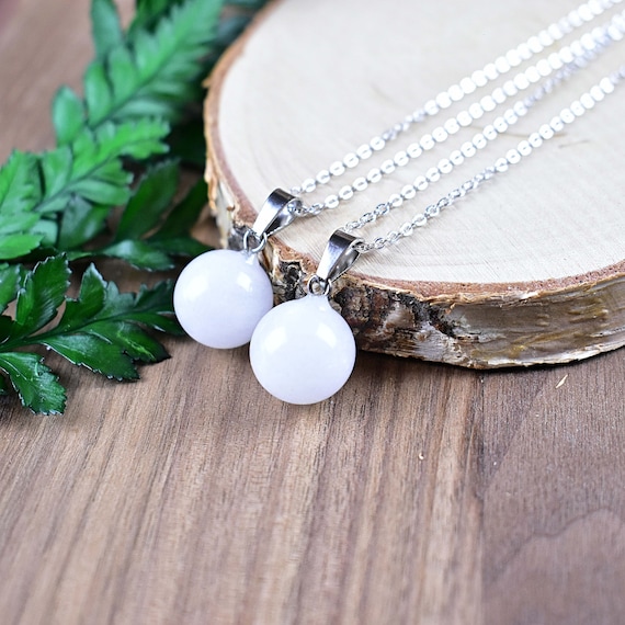 Opaque Quartz 14mm Orb Necklace, Silver Gemstone Necklace, Layering Statement Necklace (EPJ-NW20AAB14)