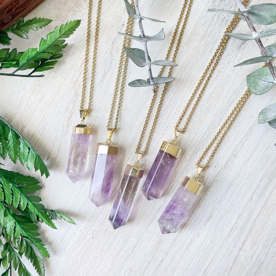 Amethyst Hexagon Point Necklace (EPJ-NAWG15)