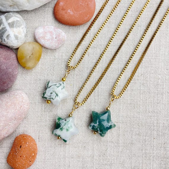Tree Agate Star Bead Pendant Gold Necklace (EPJ-N3AA11-TA)