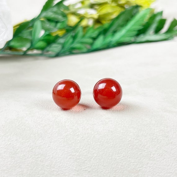 Silver 8mm Carnelian Orb Stud Earrings (EPJ-ERBA10-CN)