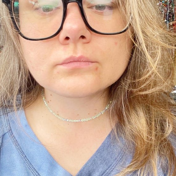 Elle// Iridescent Mint Crystal Beaded Delicate Necklace (EPJ-NSBA23-MT)