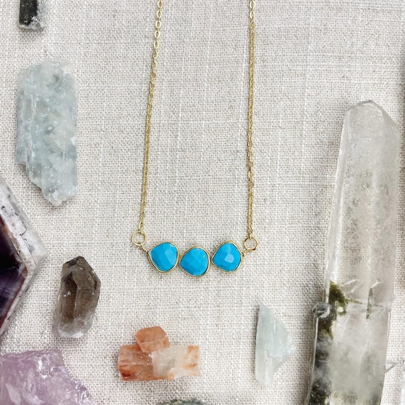 Turquoise Triple Bead Delicate Necklace (EPJ-NAAE56-TQ)
