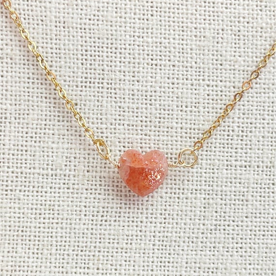 Sunstone Faceted Heart Delicate Necklace (EPJ-NAAE37-SS)