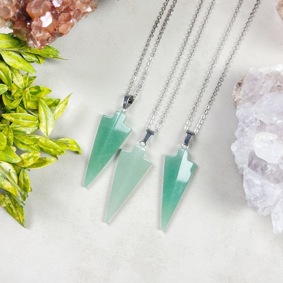 Silver Green Aventurine Arrowhead Necklace (EPJ-NBAA15)