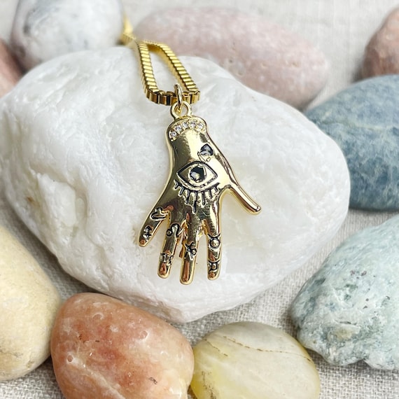 Divine Embrace/// Gold Astrology Hand Charm Necklace (EPJ-N1AA65)