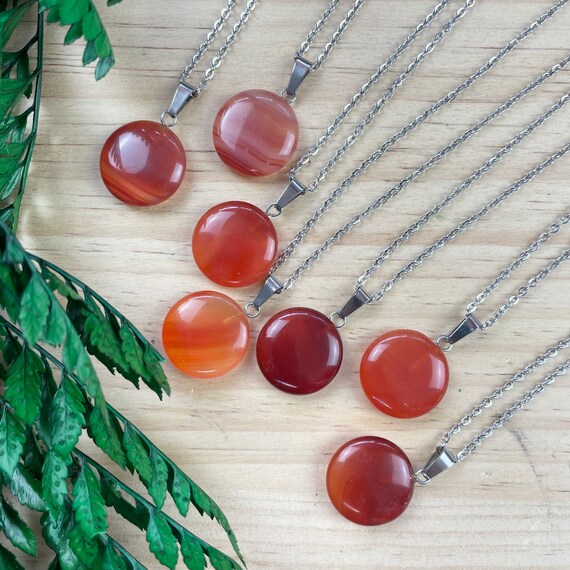 Carnelian 20mm Round Necklace, Silver Gemstone Necklace, Layering Statement Necklace (EPJ-NW20ADA20)