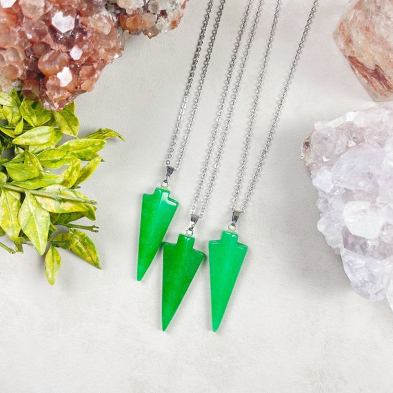 Silver Malaysian Jade Arrowhead Necklace (EPJ-NBAA16)