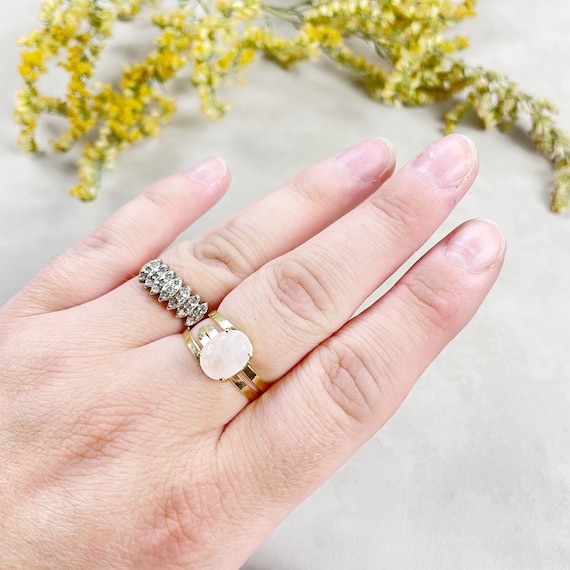 Gold Faceted Rose Quartz Oval Gemstone Adjustable Ring (EPJ-RTD11-RQ-3)