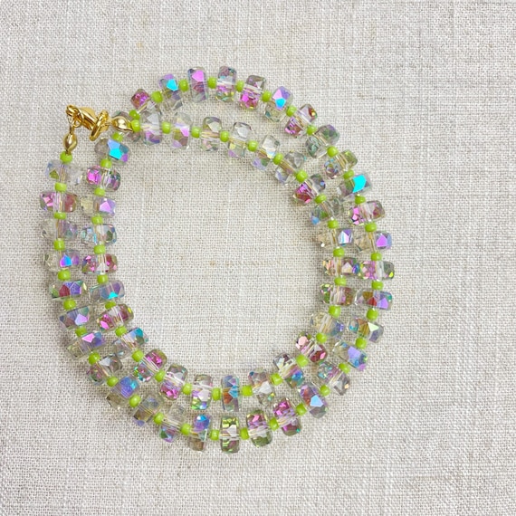 Green Grey Faceted Czech Bead Glass Beaded Necklace (EPJ-NSC10-GR)