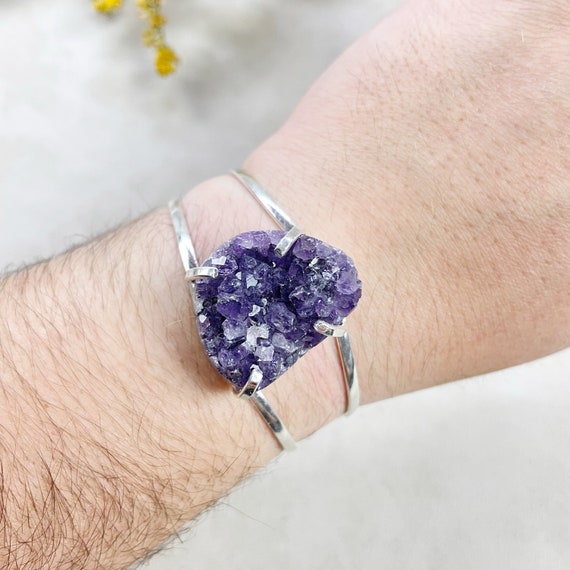 Silver Amethyst Druzy Arc Cuff Bracelet (EPJ-BCCA17-11)