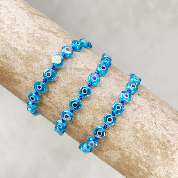 Gena// Blue Aura Evil Eye Beaded Handknotted Bracelet (EPJ-BSBB11-BL)