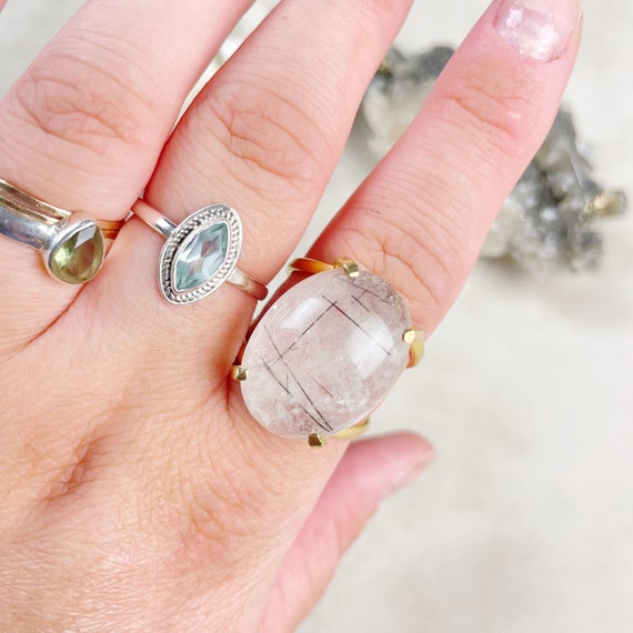 Gold Tourmalated Quartz Arc Statement Ring (EPJ-ROCA11-7)