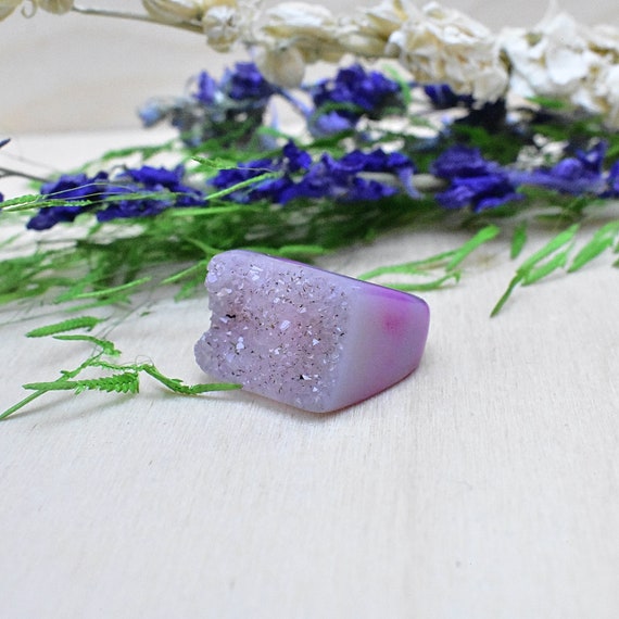 Purple Druzy Carved Ring, Gemstone Agate Ring, Statement Gem Ring, Natural Stone Chunky Large Ring Size 6.5 (EPJ-RC20CAA11-14)