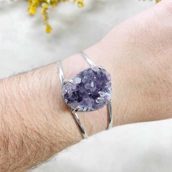 Silver Amethyst Druzy Arc Cuff Bracelet (EPJ-BCCA17-6)