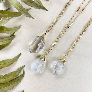 Gold Rough Clear Quartz Nugget Necklace (EPJ-N24A60)