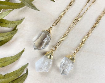 Gold Rough Clear Quartz Nugget Necklace (EPJ-N24A60)