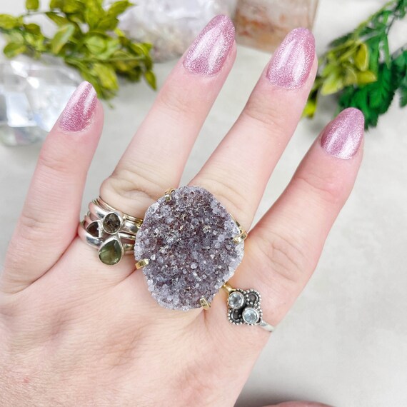 Natural Druzy Statement Cuff Ring (EPJ-RCB17-1)